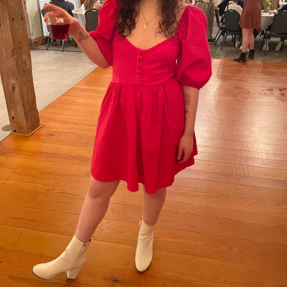 Anthropologie maeve puff sleeve pink mini dress - Picture 2 of 3